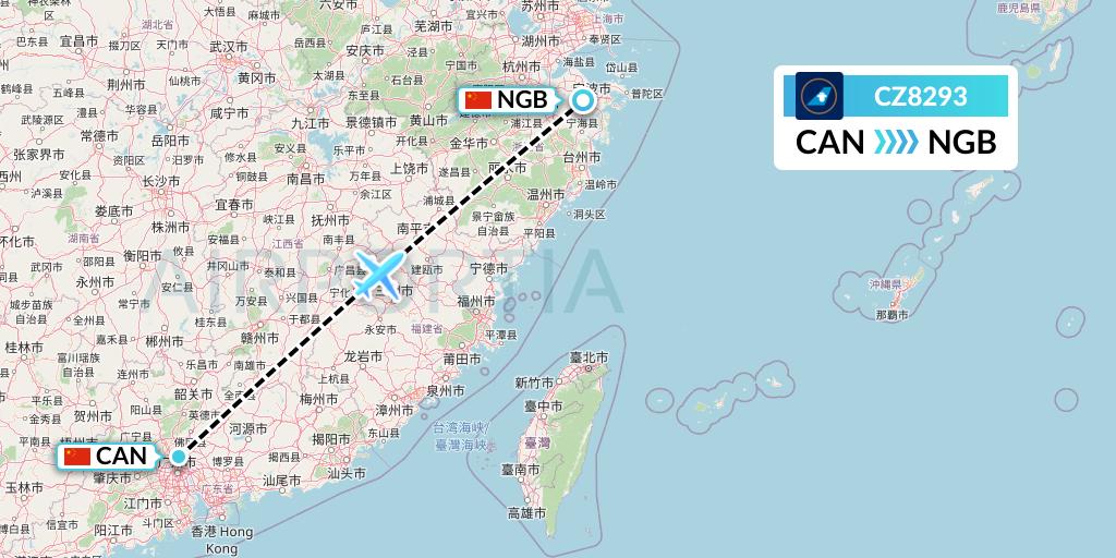 CZ8293 China Southern Airlines Flight Map: Guangzhou to Ningbo