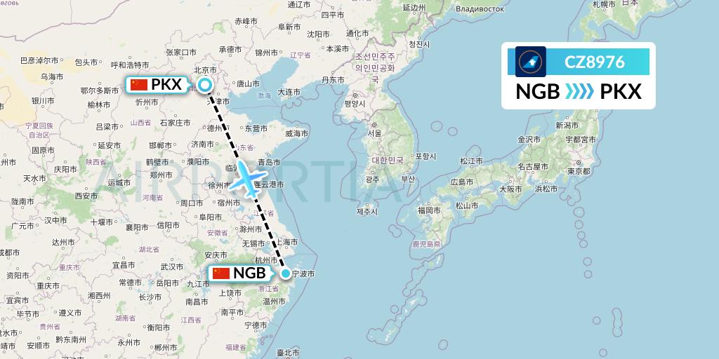 CZ8976 China Southern Airlines Flight Map: Ningbo to Beijing
