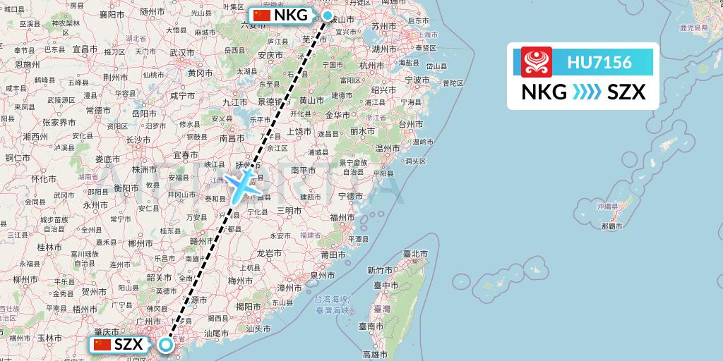 HU7156 Hainan Airlines Flight Map: Nanjing to Shenzhen