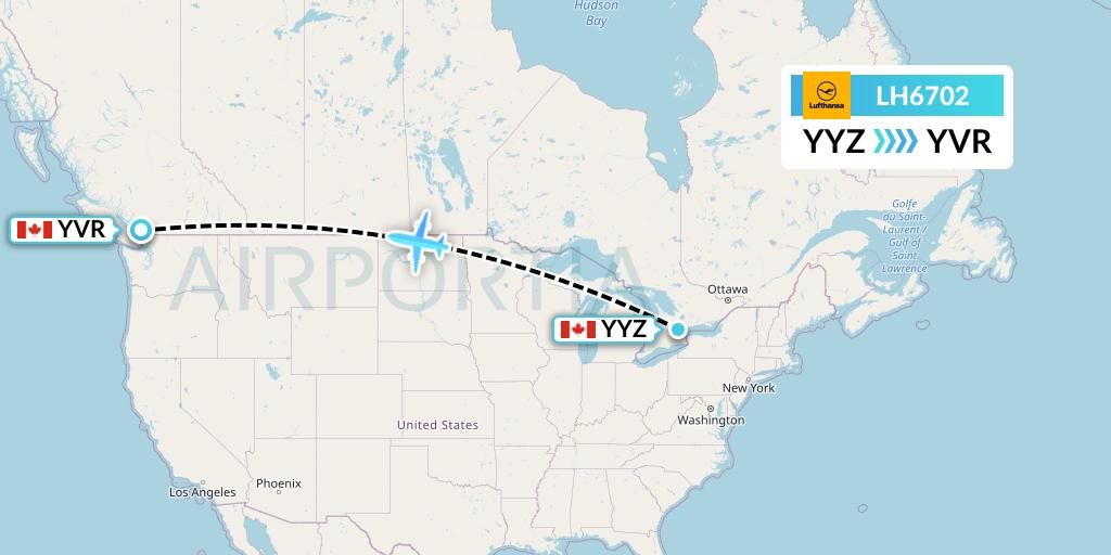 LH6702 Lufthansa Flight Map: Toronto to Vancouver