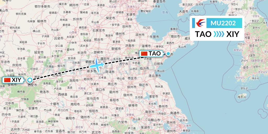 MU2202 China Eastern Airlines Flight Map: Qingdao to Xi'an