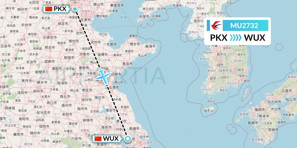 MU2732 China Eastern Airlines Flight Map: Beijing to Wuxi