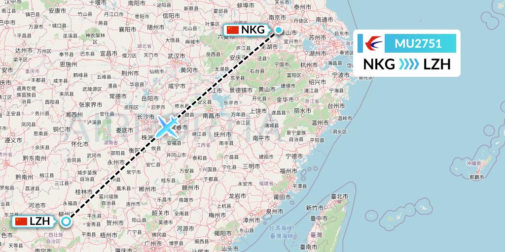 MU2751 China Eastern Airlines Flight Map: Nanjing to Liuzhou