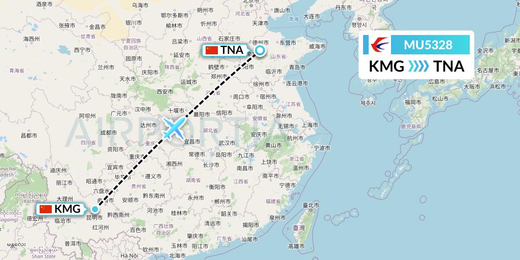 MU5328 China Eastern Airlines Flight Map: Kunming to Jinan