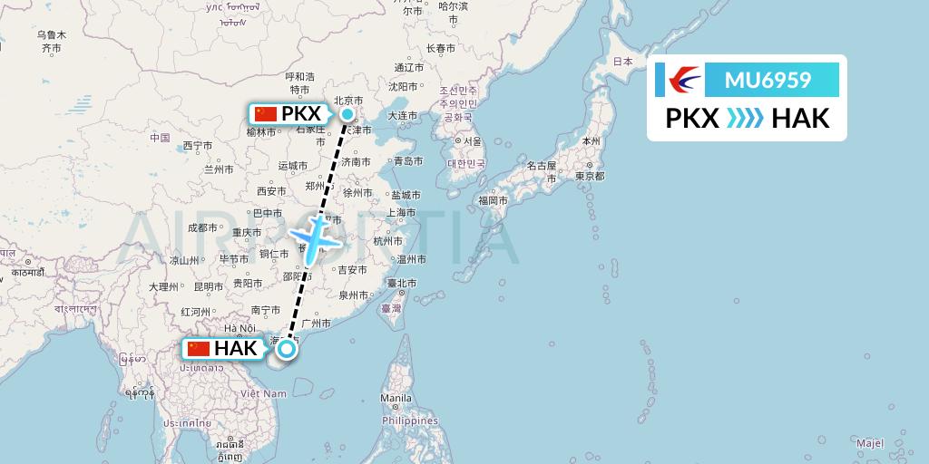 MU6959 China Eastern Airlines Flight Map: Beijing to Haikou