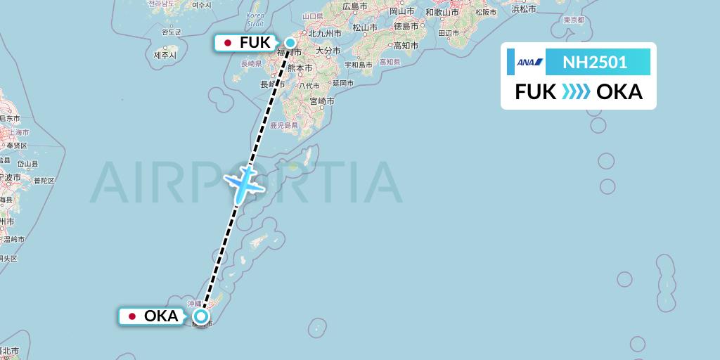 NH2501 All Nippon Airways Flight Map: Fukuoka to Naha