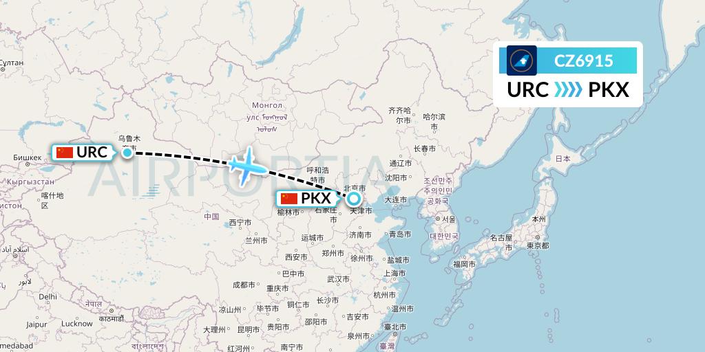 CZ6915 China Southern Airlines Flight Map: Urumqi to Beijing