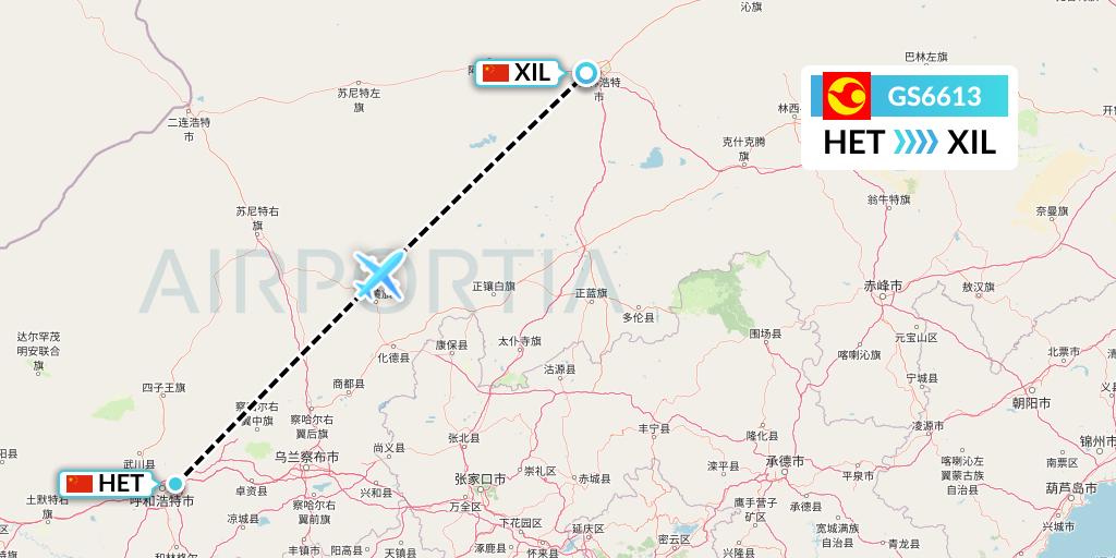 GS6613 Tianjin Airlines Flight Map: Hohhot to Xilinhot