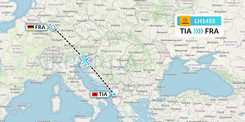 LH1455 Lufthansa Flight Map: Tirana to Frankfurt