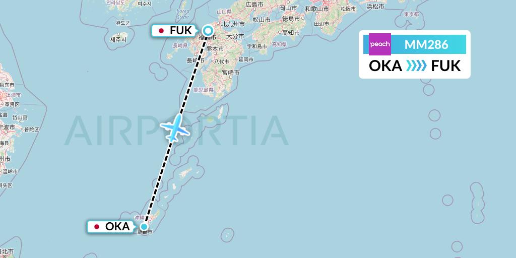 MM286 Peach Aviation Flight Map: Naha to Fukuoka