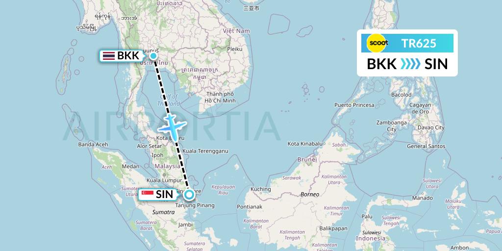 TR625 Tigerair Flight Map: Bangkok to Singapore