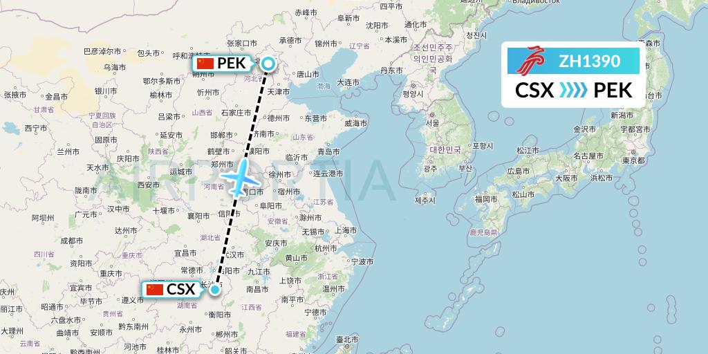 ZH1390 Shenzhen Airlines Flight Map: Changsha to Beijing