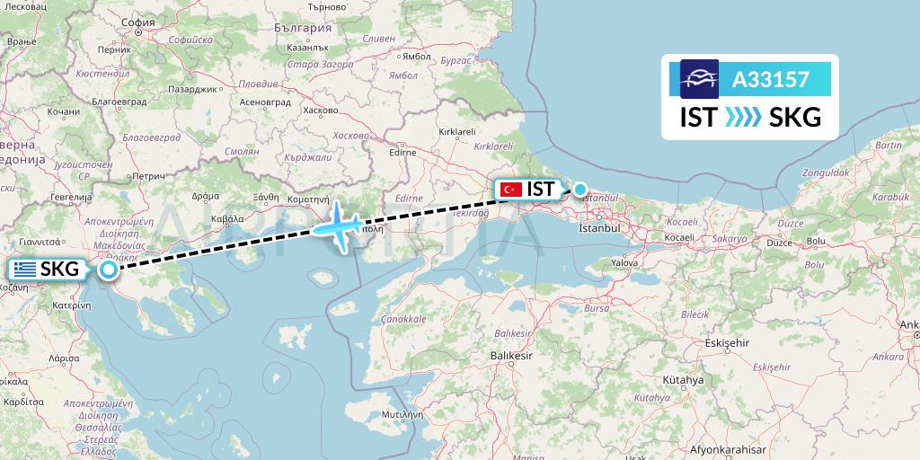 A33157 Aegean Airlines Flight Map: Istanbul to Thessaloniki