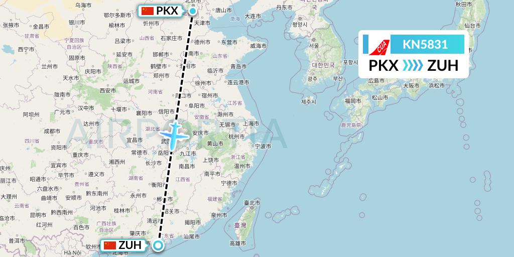 KN5831 China United Airlines Flight Map: Beijing to Zhuhai