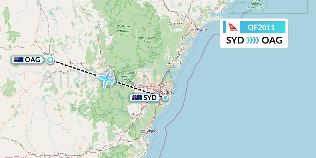 QF2011 Qantas Flight Map: Sydney to Orange