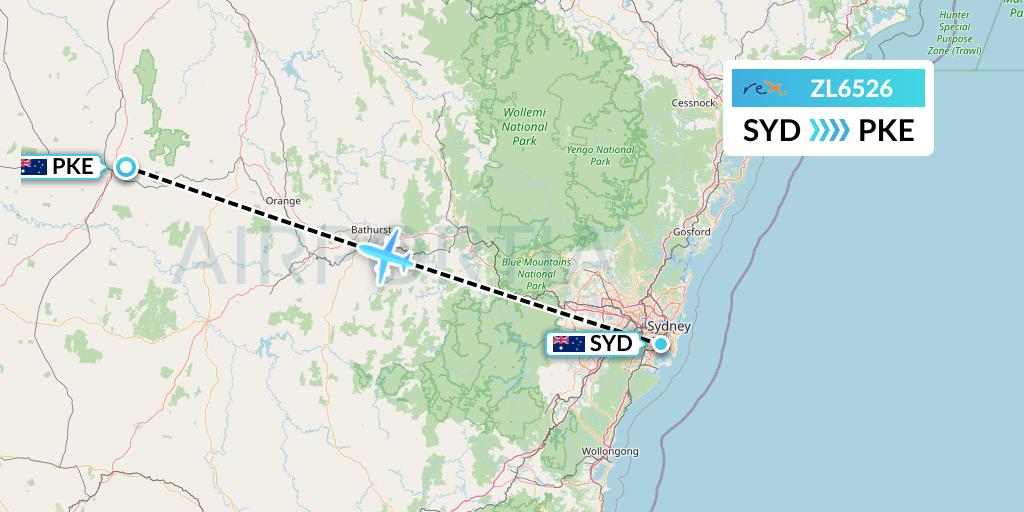 ZL6526 Regional Express Flight Map: Sydney to Parkes