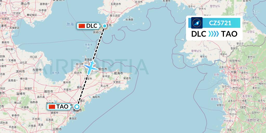 CZ5721 China Southern Airlines Flight Map: Dalian to Qingdao
