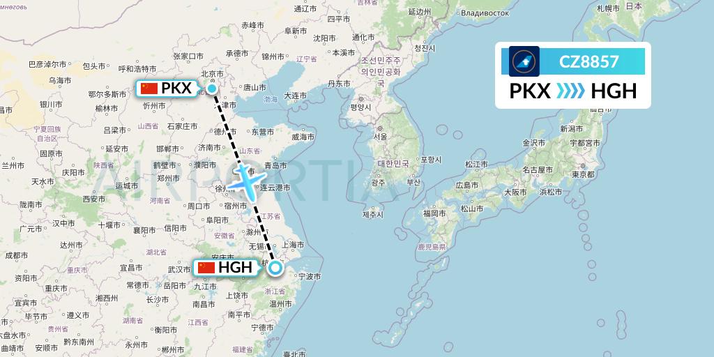 CZ8857 China Southern Airlines Flight Map: Beijing to Hangzhou