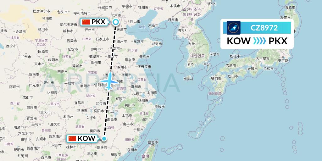 CZ8972 China Southern Airlines Flight Map: Ganzhou to Beijing