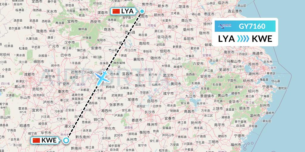 GY7160 Colorful GuiZhou Airlines Flight Map: Luoyang to Guiyang