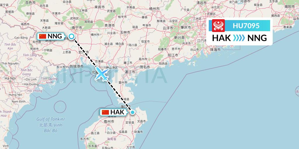 HU7095 Hainan Airlines Flight Map: Haikou to Nanning