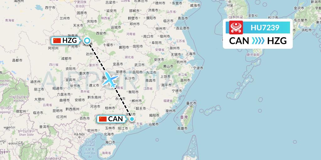 HU7239 Hainan Airlines Flight Map: Guangzhou to Hanzhong