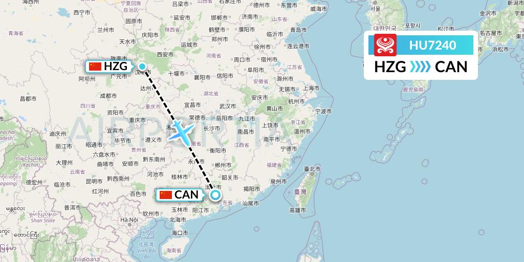 HU7240 Hainan Airlines Flight Map: Hanzhong to Guangzhou
