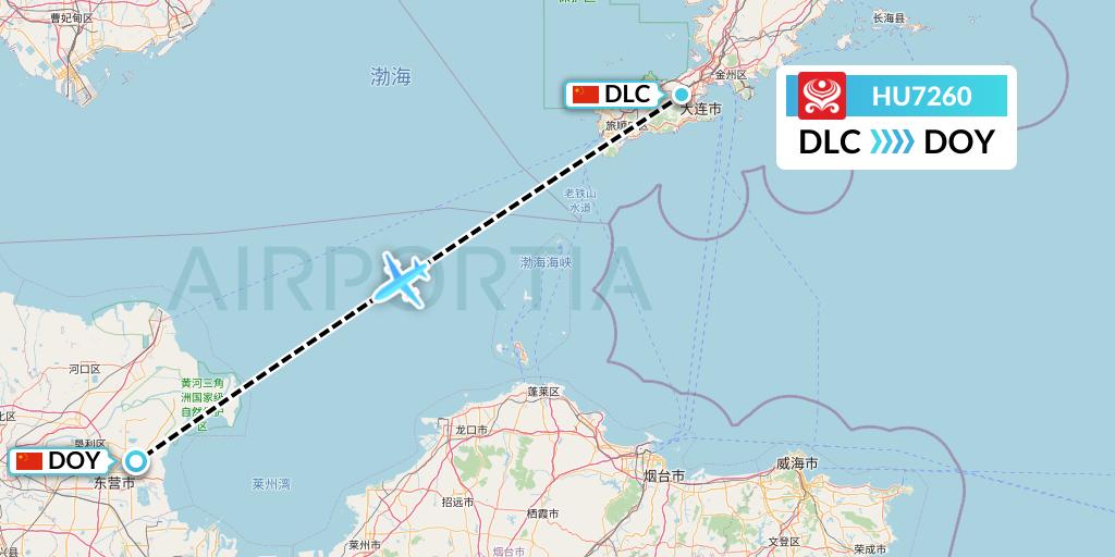 HU7260 Hainan Airlines Flight Map: Dalian to Dongying