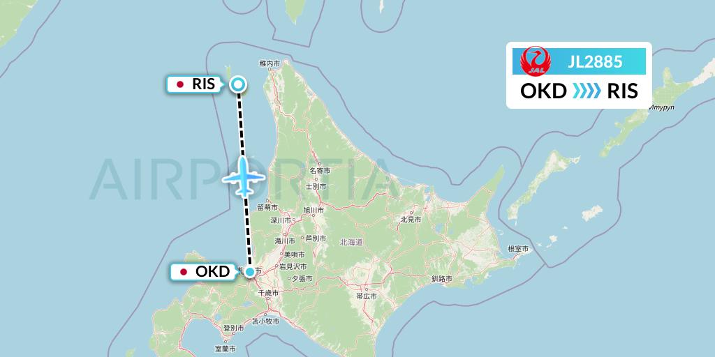 JL2885 Japan Airlines Flight Map: Sapporo to Rishiri