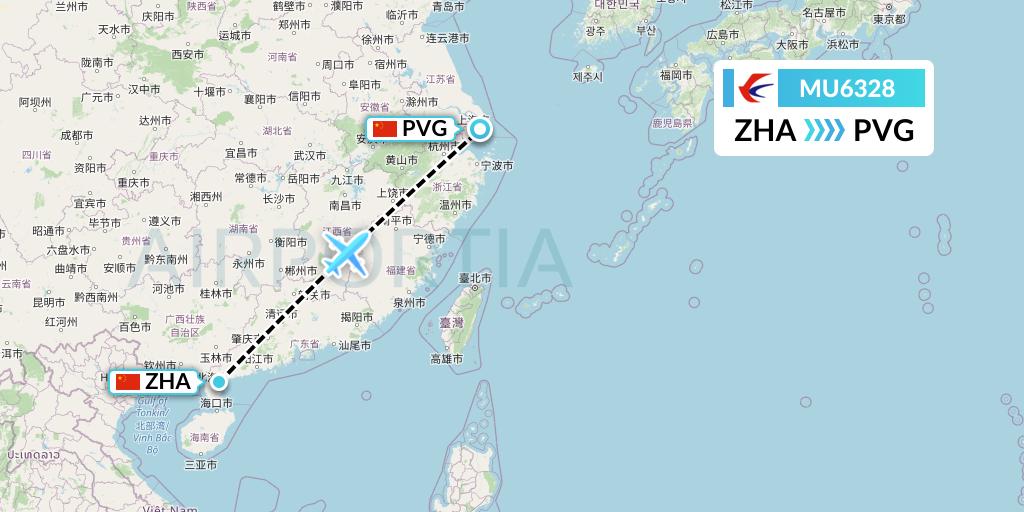 MU6328 China Eastern Airlines Flight Map: Zhanjiang to Shanghai