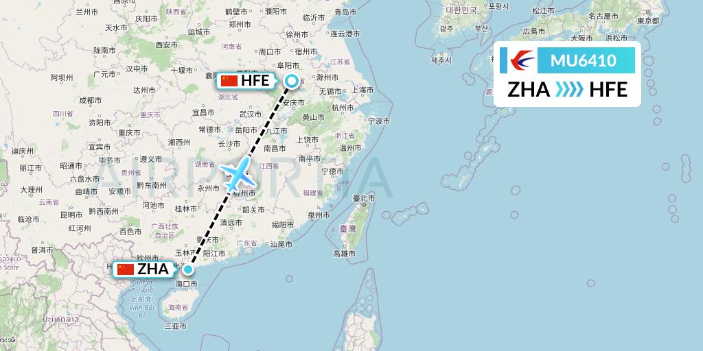 MU6410 China Eastern Airlines Flight Map: Zhanjiang to Hefei