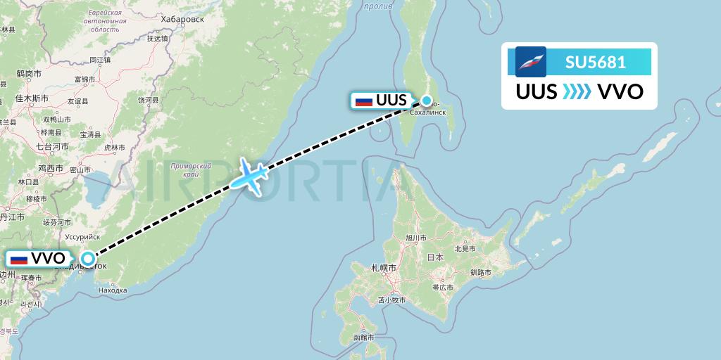 SU5681 Aeroflot Flight Map: Yuzhno-Sakhalinsk to Vladivostok