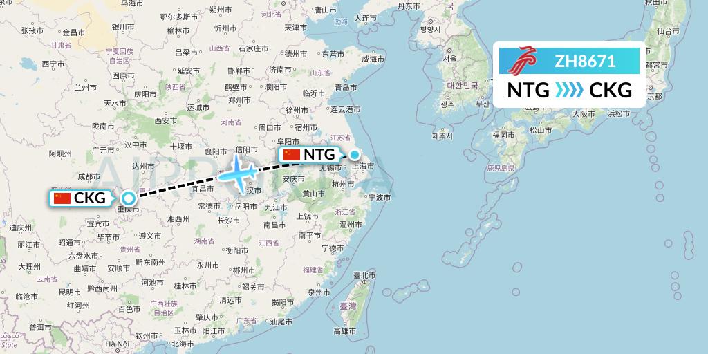 ZH8671 Shenzhen Airlines Flight Map: Nantong to Chongqing
