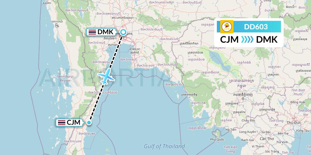 DD603 Nok Air Flight Map: Chumphon to Bangkok