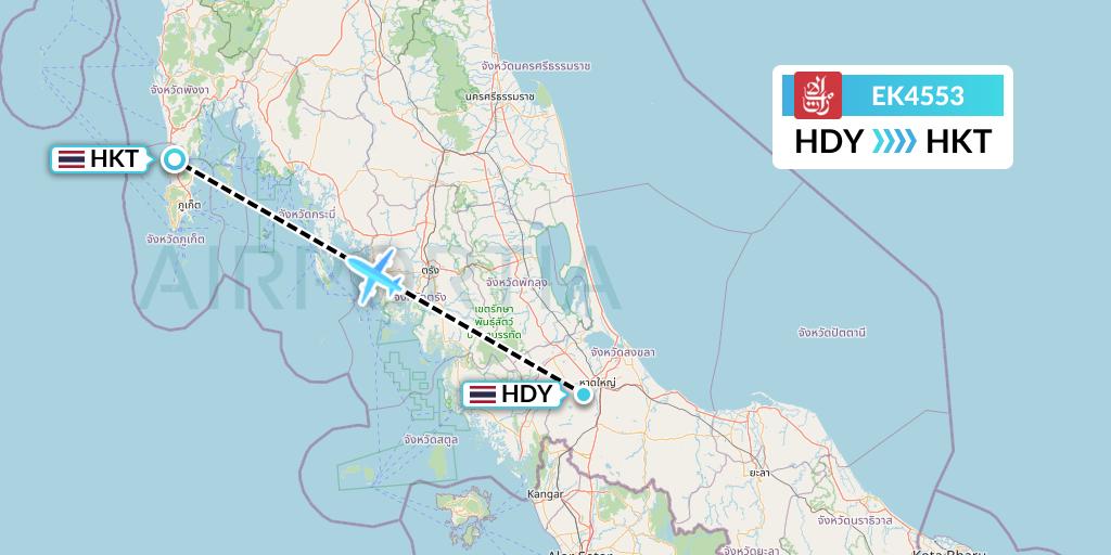 EK4553 Emirates Flight Map: Hat Yai to Phuket