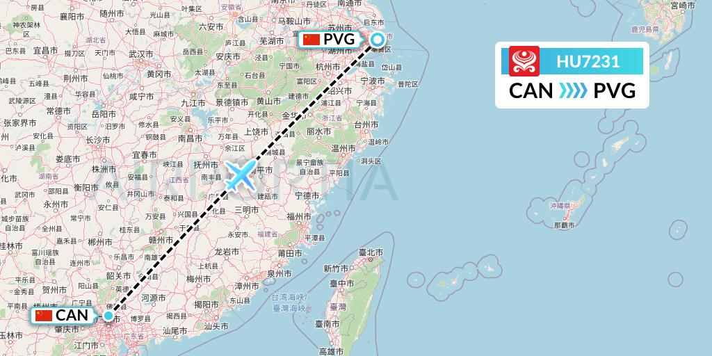 HU7231 Hainan Airlines Flight Map: Guangzhou to Shanghai