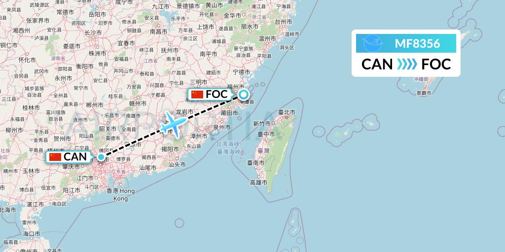MF8356 Xiamen Airlines Flight Map: Guangzhou to Fuzhou