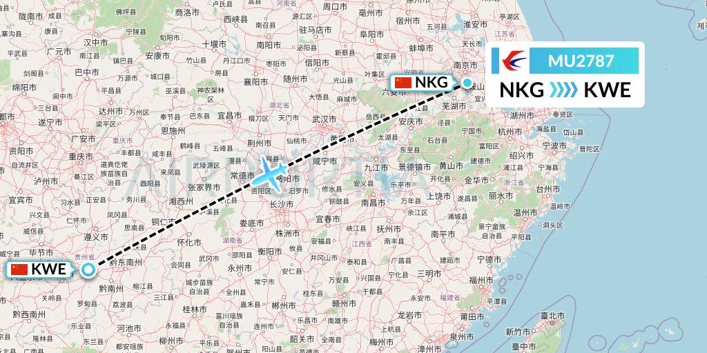 MU2787 China Eastern Airlines Flight Map: Nanjing to Guiyang