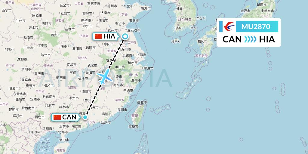 MU2870 China Eastern Airlines Flight Map: Guangzhou to Huai'an