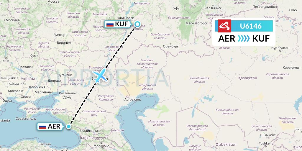U6146 Ural Airlines Flight Map: Sochi to Samara