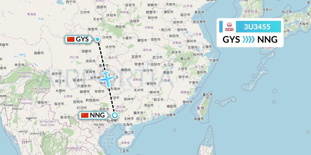 3U3455 Sichuan Airlines Flight Map: Guangyuan to Nanning
