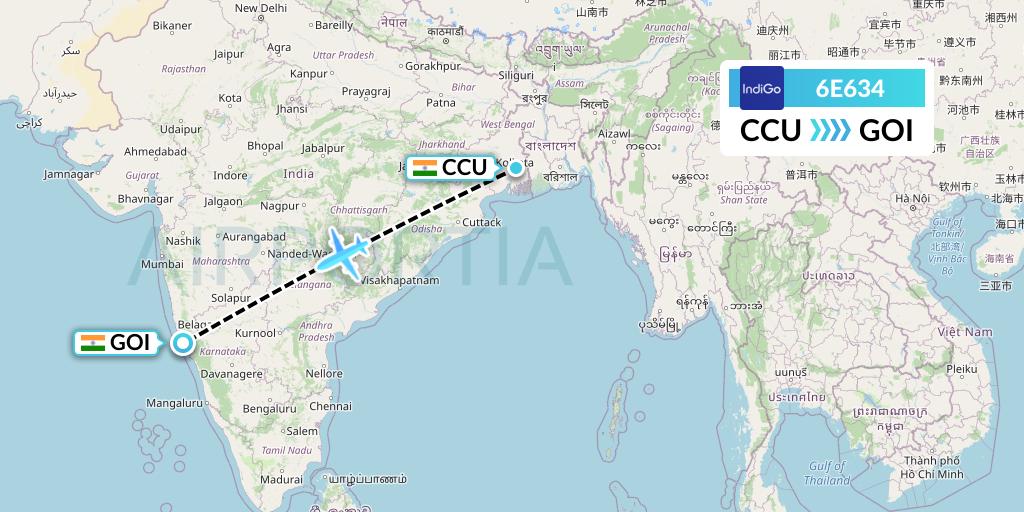 6E634 Flight Status IndiGo Airlines: Kolkata to Goa (IGO634)