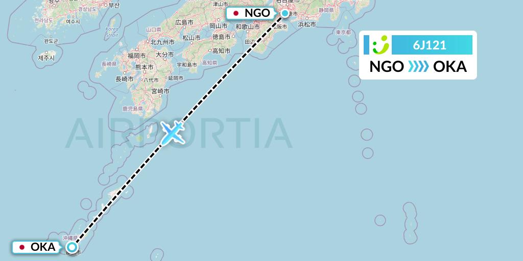 6J121 Solaseed Air Flight Map: Nagoya to Naha