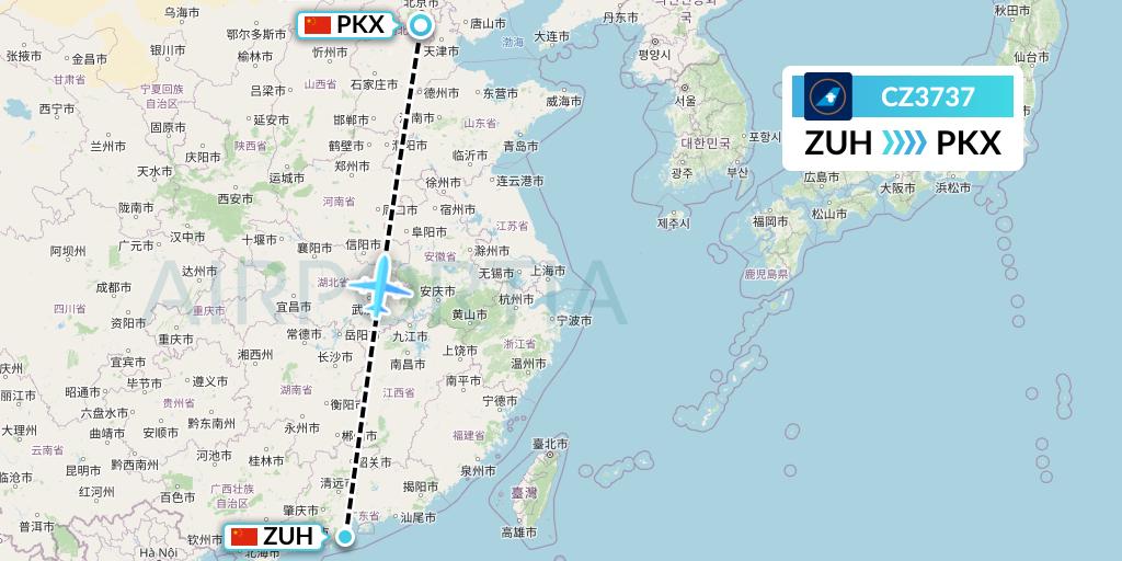 CZ3737 China Southern Airlines Flight Map: Zhuhai to Beijing