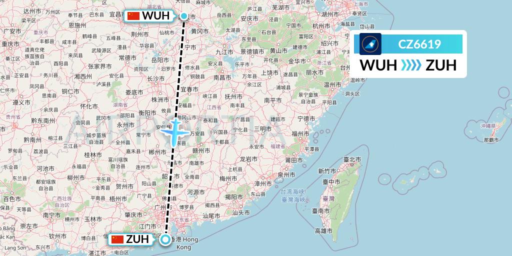 CZ6619 China Southern Airlines Flight Map: Wuhan to Zhuhai