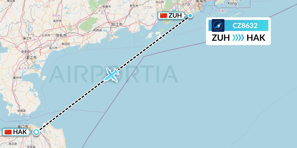 CZ8632 China Southern Airlines Flight Map: Zhuhai to Haikou