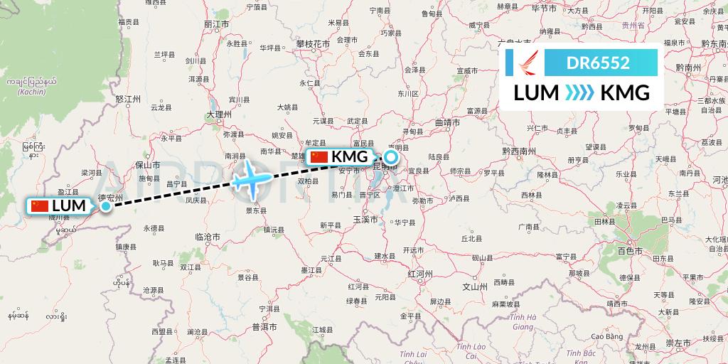 DR6552 Ruili Airlines Flight Map: Mangshi to Kunming