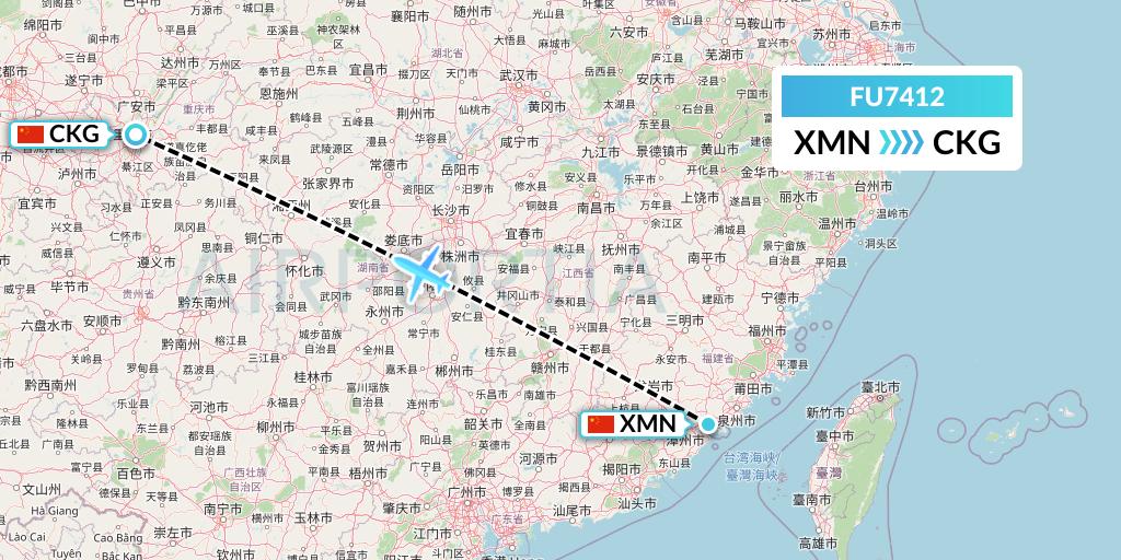 FU7412 Fuzhou Airlines Flight Map: Xiamen to Chongqing