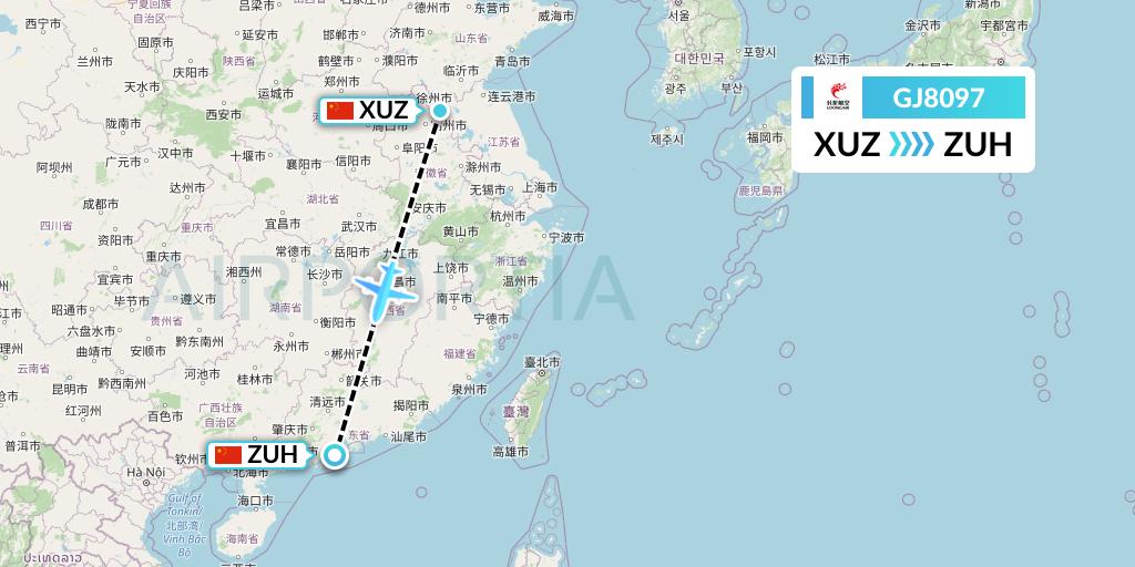 GJ8097 Loong Airlines Flight Map: Xuzhou to Zhuhai