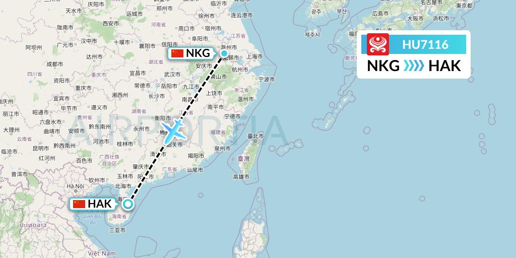 HU7116 Hainan Airlines Flight Map: Nanjing to Haikou